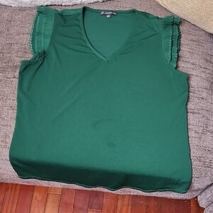 Adrianna Papell Emerald Ruffle Sleeve Blouse With Stains As Is